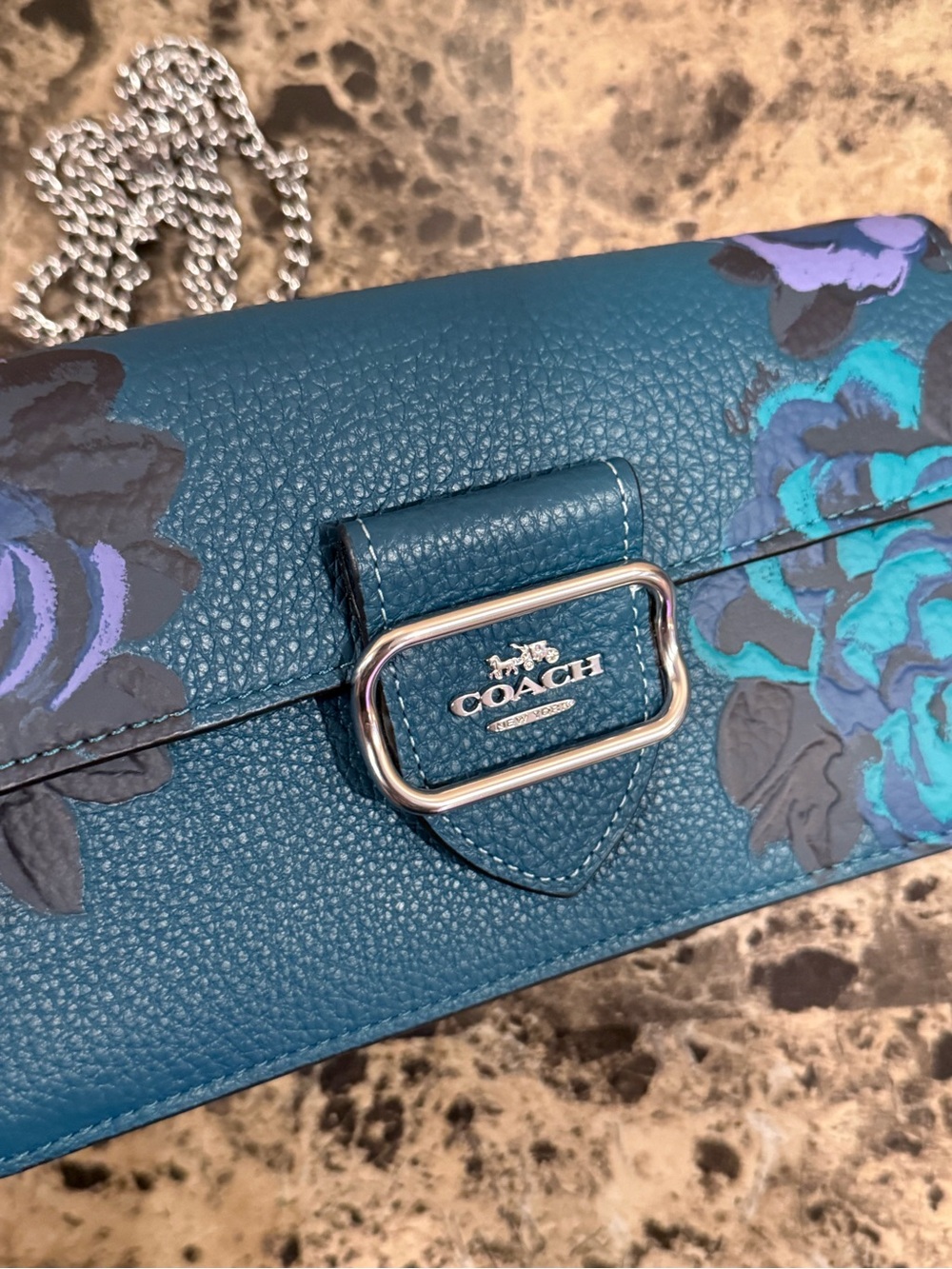 ❌SOLD❌Coach Morgan Crossbody with Jumbo Floral Print Deep Turquoise - Picture 7 of 14